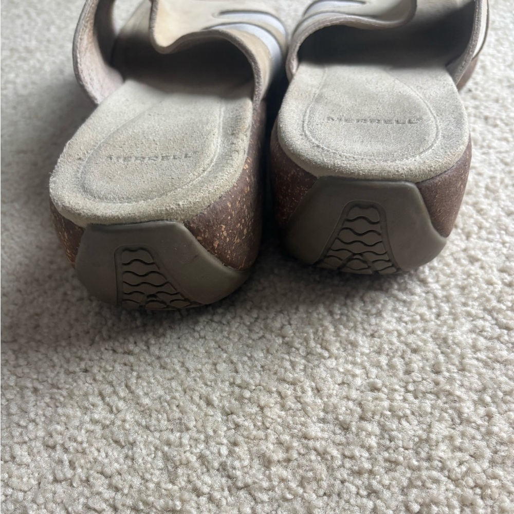 Merrell Leather Slide Sandals Comfort Footbed Neutral | Women’s - Picture 8 of 8